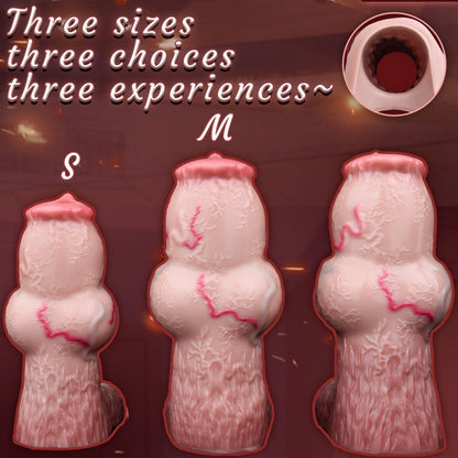 Fantasy Dog Knot Silicone Cock Sleeve – Fleshy Penis Extender with Testicle Lock Ring & Delay Function