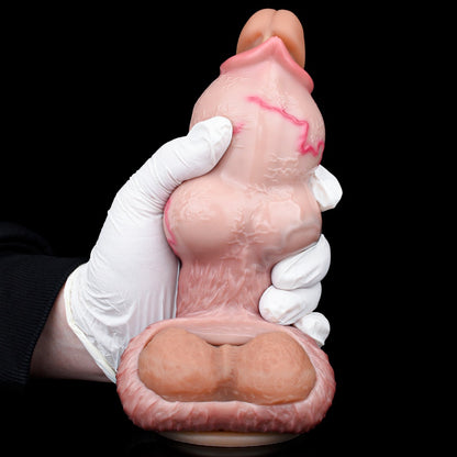 Fantasy Dog Knot Silicone Cock Sleeve – Fleshy Penis Extender with Testicle Lock Ring & Delay Function