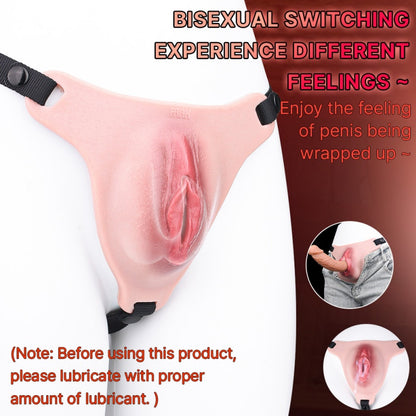 Pink Silicone Strap-On Fantasy Realistic Fake Vagina – BDSM Exclusive Wearable Pants for Male Homosexual Play