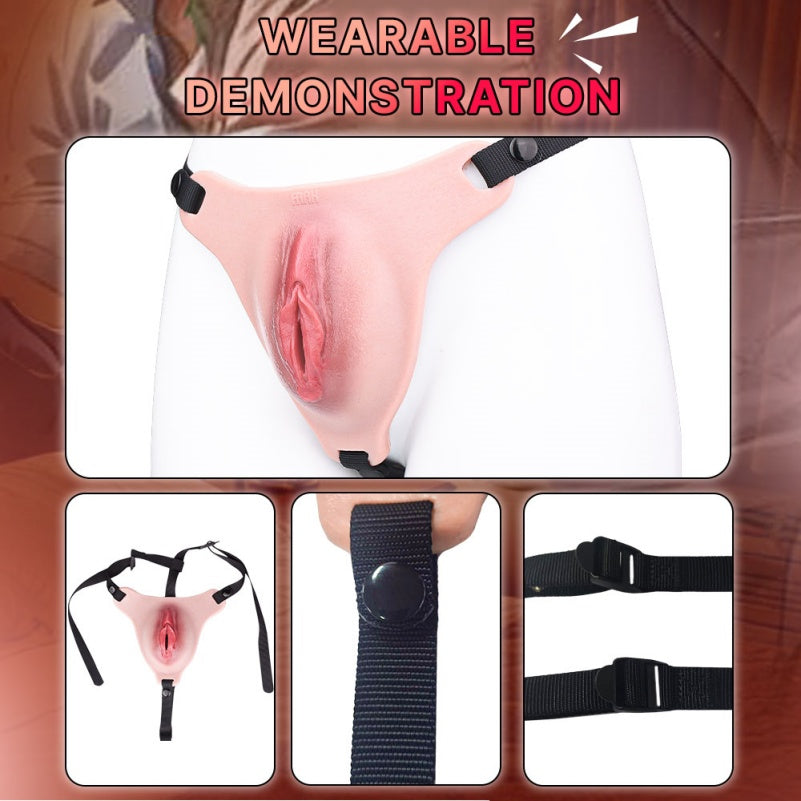 Pink Silicone Strap-On Fantasy Realistic Fake Vagina – BDSM Exclusive Wearable Pants for Male Homosexual Play