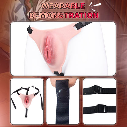 Pink Silicone Strap-On Fantasy Realistic Fake Vagina – BDSM Exclusive Wearable Pants for Male Homosexual Play
