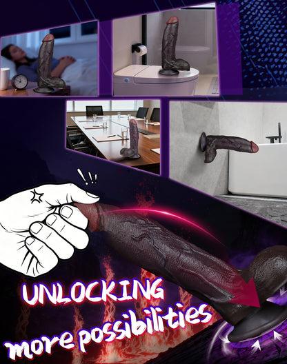 Realistic Black Silicone Suction Cup Consolador-Dual-Density Dildo for Deep Vaginal Orgasmic Massage