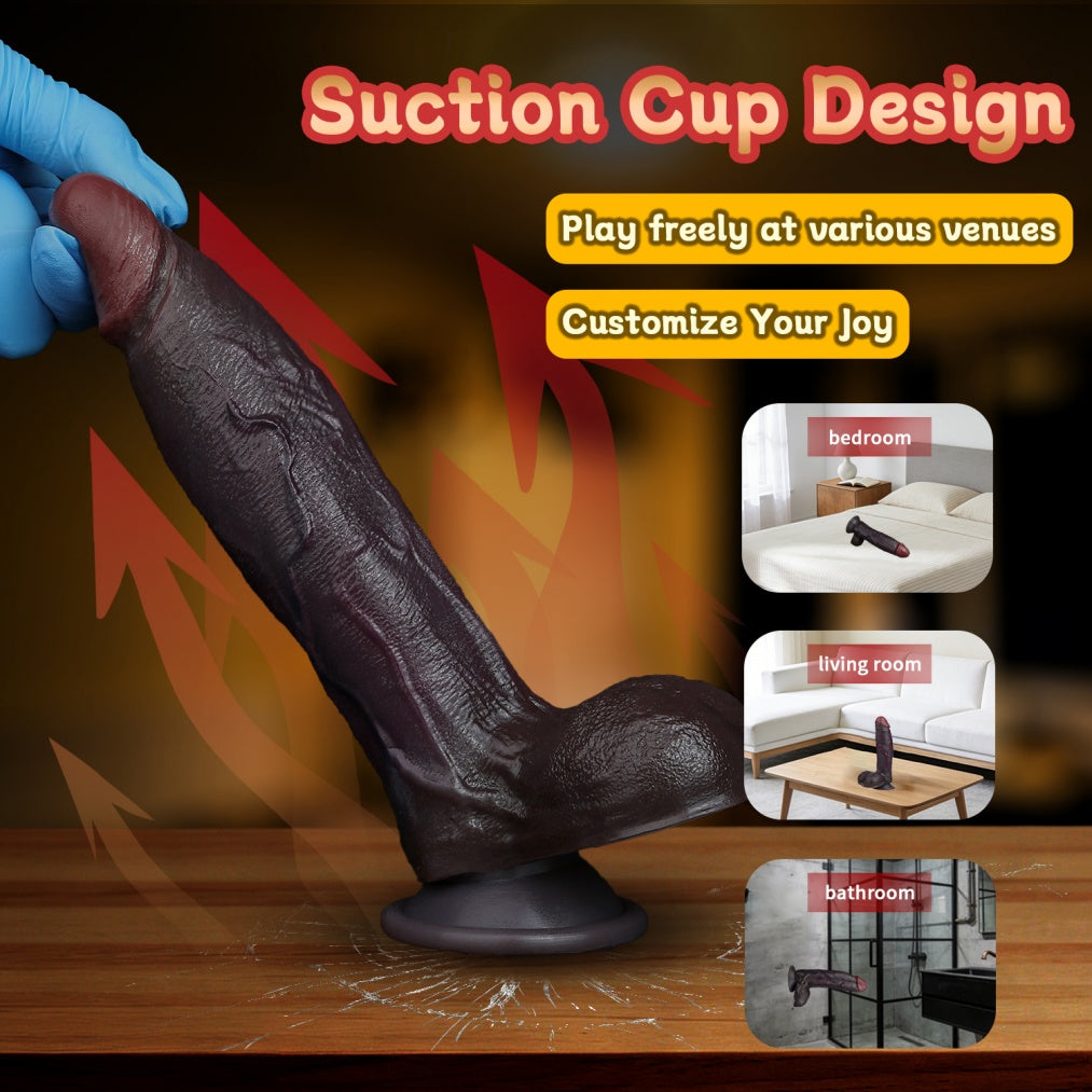 Realistic Black Silicone Suction Cup Consolador-Dual-Density Dildo for Deep Vaginal Orgasmic Massage