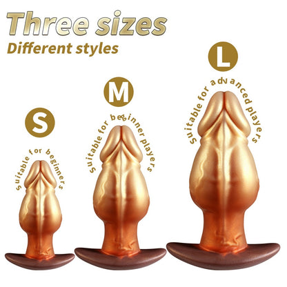 Domlust Dildo Géant Nœud Fantaisie – Sex Toy Anal et Vaginal en Silicone Platine avec Nœud et Base en T pour Expansion