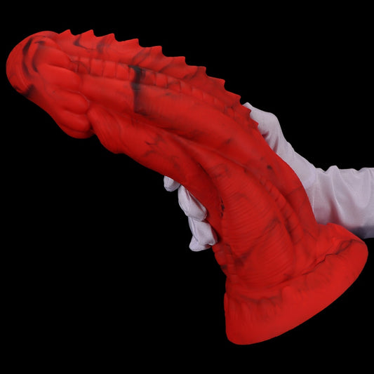 Domlust Crimson Scale Guardian Drachendildo – Platin-Silikon Rückgrat Texturierter Fantasy-Saugnapf-Sextoy