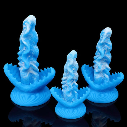 Blue Silicone Fantasy Suction Cup Dildo-Hands-Free Alien Tongue Design for Orgasmic Massage & Female Masturbation