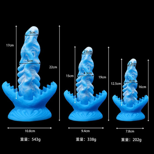 Blue Silicone Fantasy Suction Cup Dildo-Hands-Free Alien Tongue Design for Orgasmic Massage & Female Masturbation