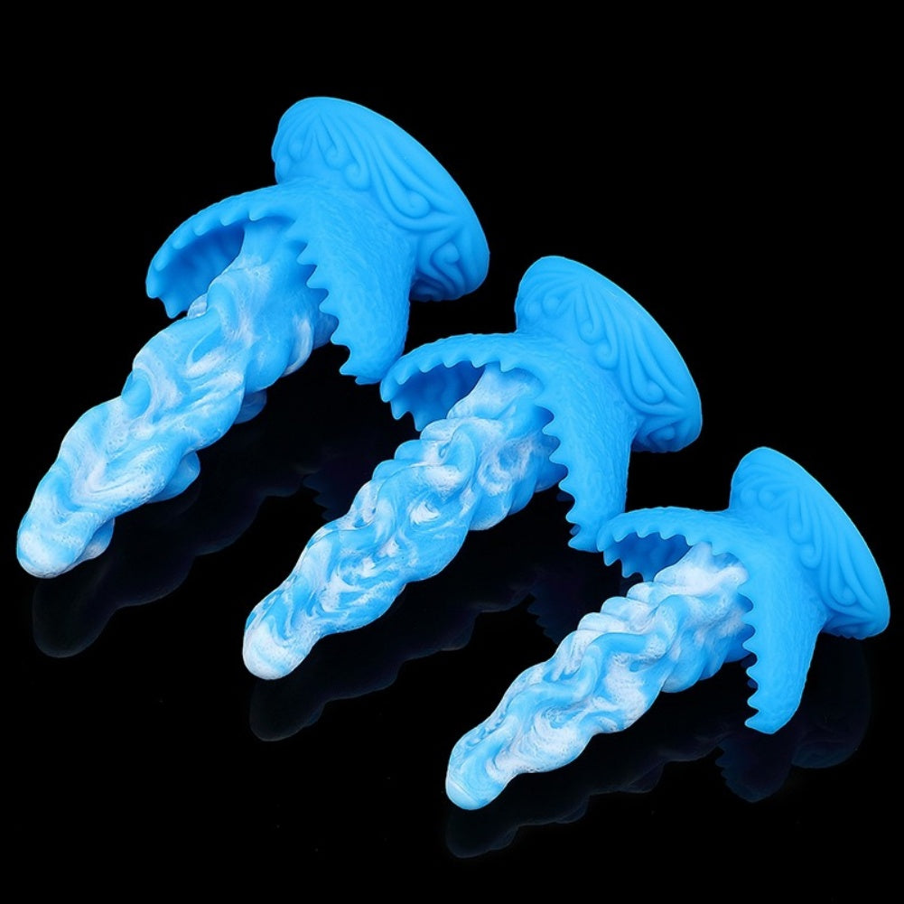 Blue Silicone Fantasy Suction Cup Dildo-Hands-Free Alien Tongue Design for Orgasmic Massage & Female Masturbation
