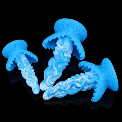 Blue Silicone Fantasy Suction Cup Dildo-Hands-Free Alien Tongue Design for Orgasmic Massage & Female Masturbation
