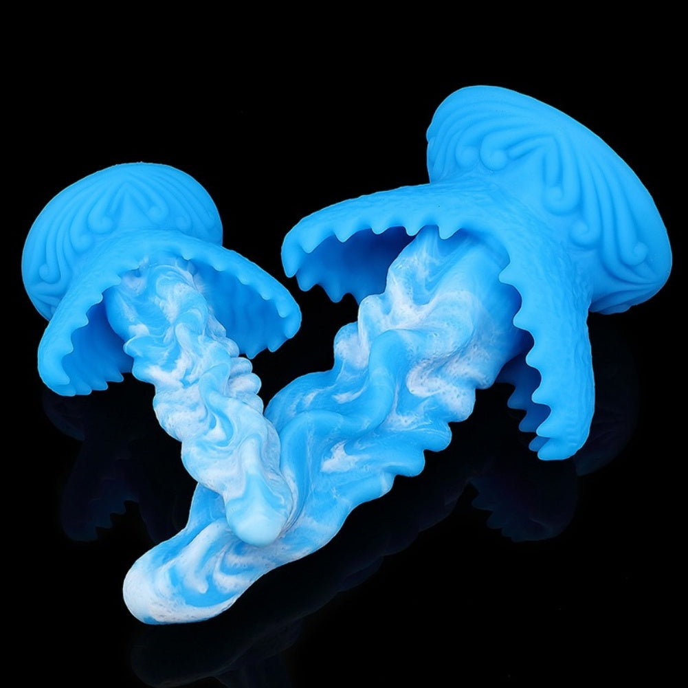 Blue Silicone Fantasy Suction Cup Dildo-Hands-Free Alien Tongue Design for Orgasmic Massage & Female Masturbation