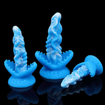 Blue Silicone Fantasy Suction Cup Dildo-Hands-Free Alien Tongue Design for Orgasmic Massage & Female Masturbation