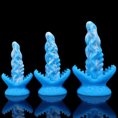Blue Silicone Fantasy Suction Cup Dildo-Hands-Free Alien Tongue Design for Orgasmic Massage & Female Masturbation