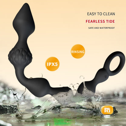 Fantasy 5-Bead Silicone Prostate Massager – Dual Motor Vibrating Anal Beads & 3-in-1 Male Sex Toy