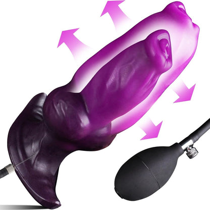 Fantasy Inflatable Monster Dog Knotting Dildo - Purple Silicone Vaginal Expansion Sex Toys