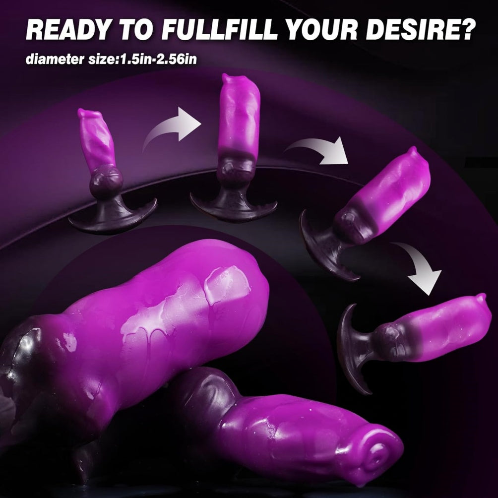 Fantasy Inflatable Monster Dog Knotting Dildo - Purple Silicone Vaginal Expansion Sex Toys