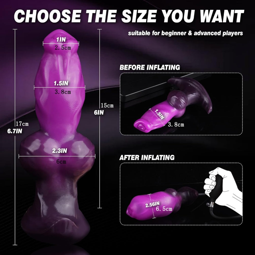 Fantasy Inflatable Monster Dog Knotting Dildo - Purple Silicone Vaginal Expansion Sex Toys