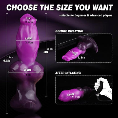 Fantasy Inflatable Monster Dog Knotting Dildo - Purple Silicone Vaginal Expansion Sex Toys