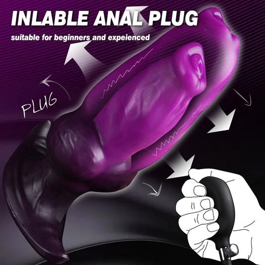 Domlust Inflatable Knotted Dildo – Purple Silicone Dog Knot | Pump-Controlled Expansion Fetish Toy