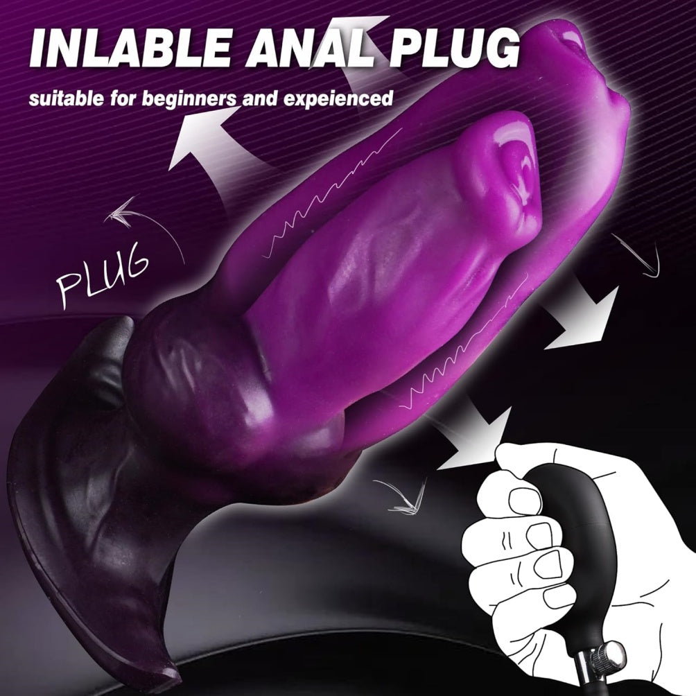 Fantasy Inflatable Monster Dog Knotting Dildo - Purple Silicone Vaginal Expansion Sex Toys