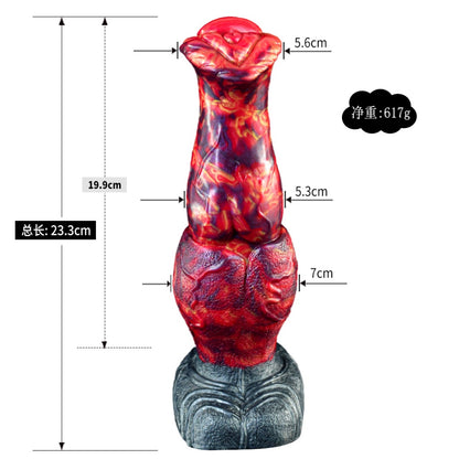 Godemiché en silicone en forme de dragon de feu rouge sang – Jouet sexuel fantastique pour l'expansion du point G