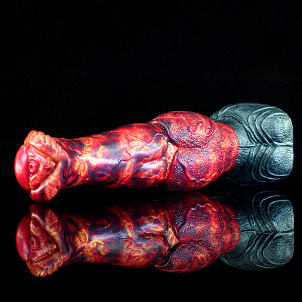 Godemiché en silicone en forme de dragon de feu rouge sang – Jouet sexuel fantastique pour l'expansion du point G