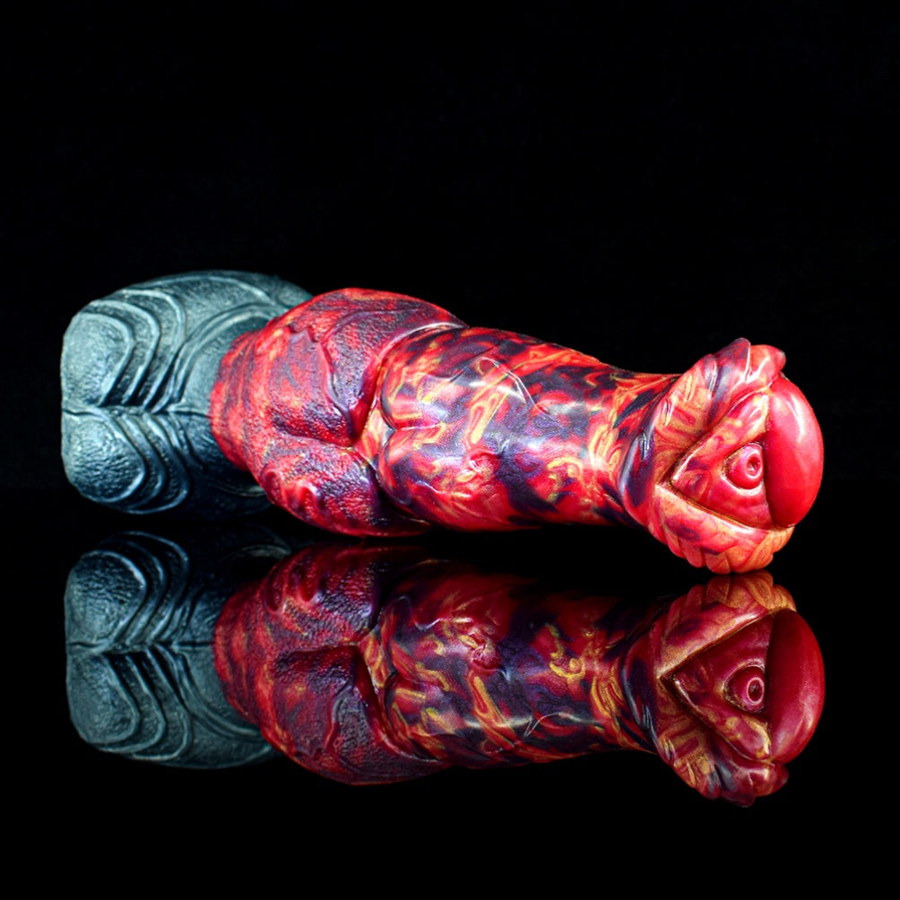 Godemiché en silicone en forme de dragon de feu rouge sang – Jouet sexuel fantastique pour l'expansion du point G