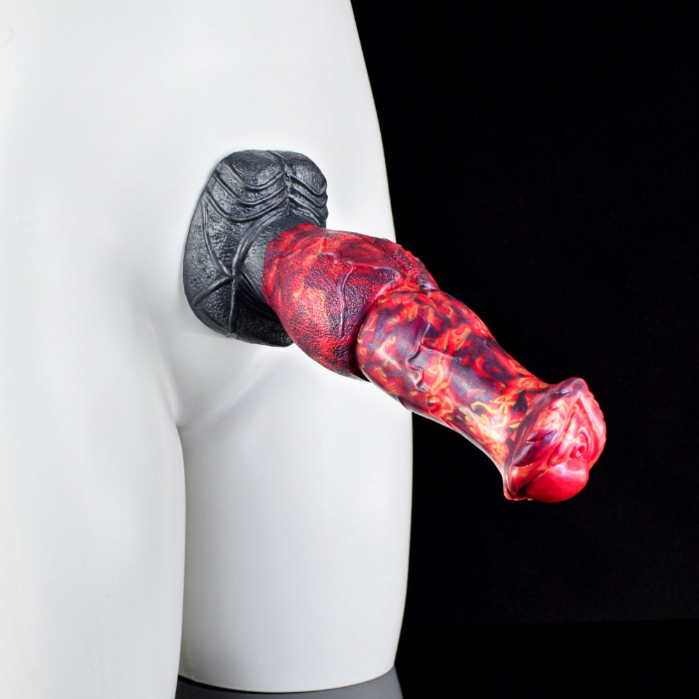 Godemiché en silicone en forme de dragon de feu rouge sang – Jouet sexuel fantastique pour l'expansion du point G