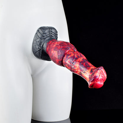Godemiché en silicone en forme de dragon de feu rouge sang – Jouet sexuel fantastique pour l'expansion du point G