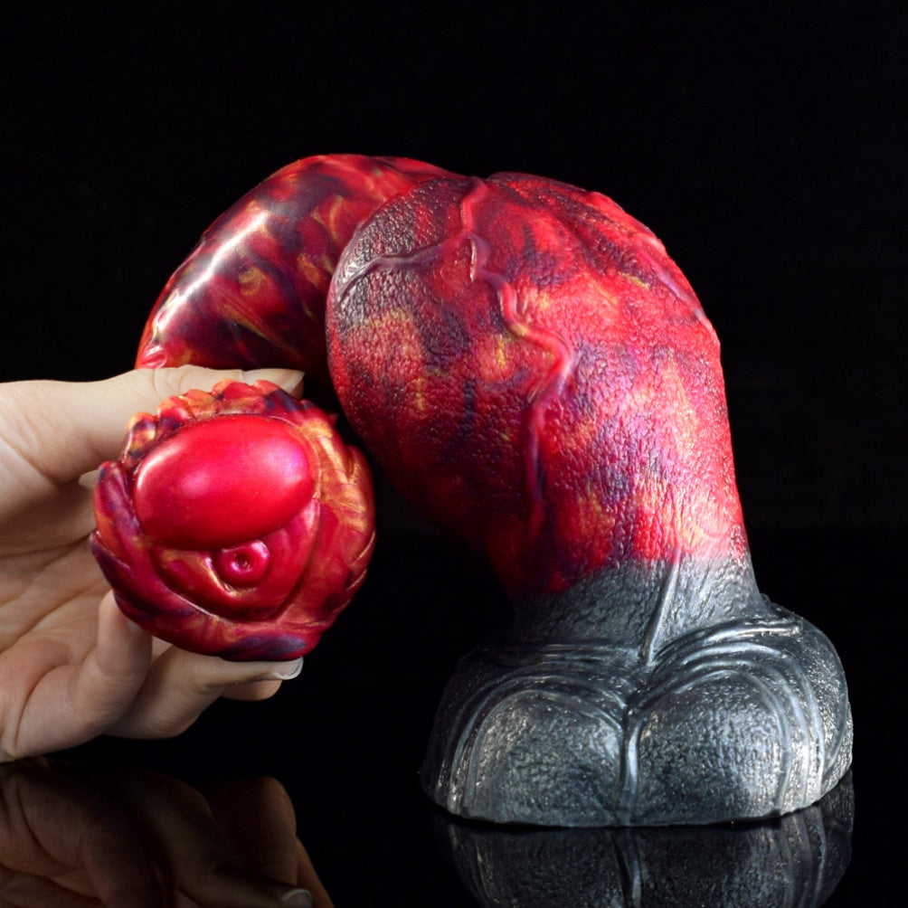 Godemiché en silicone en forme de dragon de feu rouge sang – Jouet sexuel fantastique pour l'expansion du point G