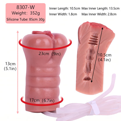 Flush-Toned Platinum Silicone Pocket Pussy – Hand-Airbrushed Textured Male Stroker with Dual-Action Squirt Mechanism