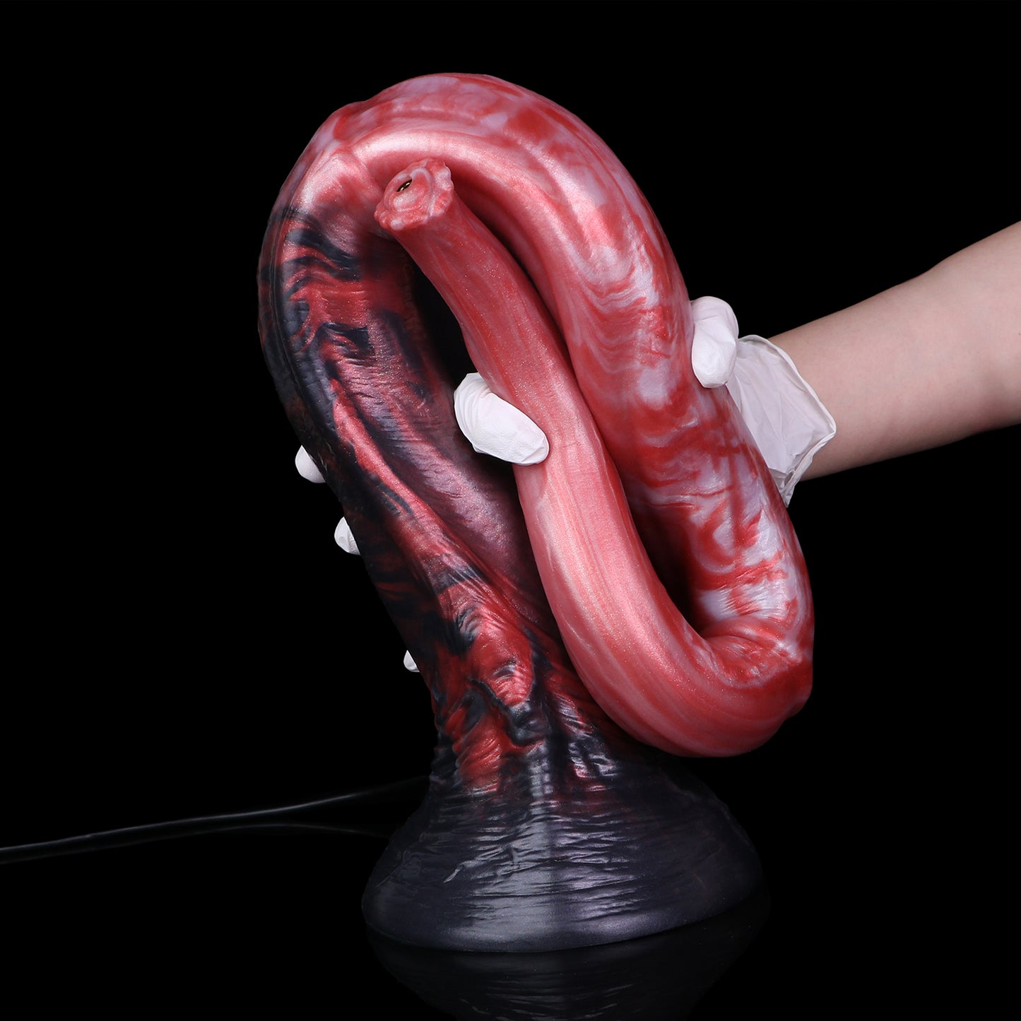Scarlet Mare Long Dildo — Platinum Silicone with Lava-Texture Segmented Shaft, Crown Tip HD Camera & App Live View