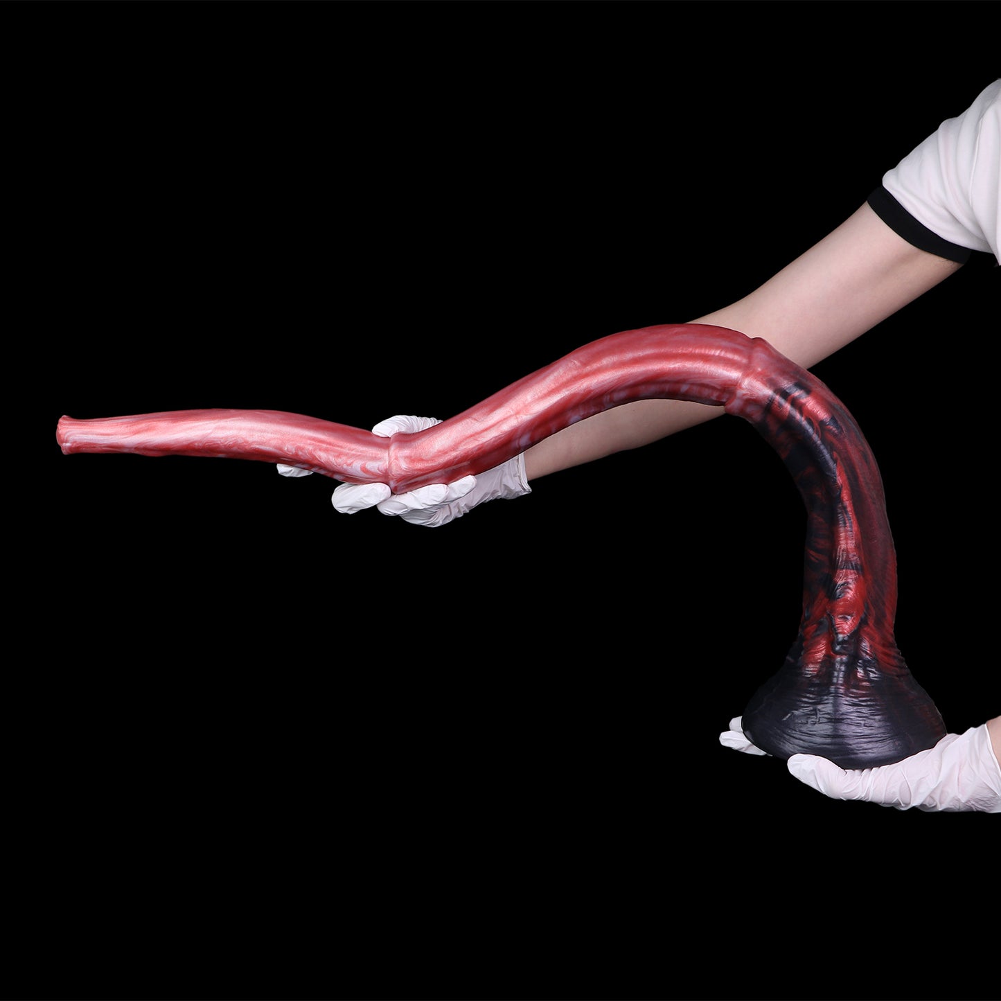 Scarlet Mare Long Dildo — Platinum Silicone with Lava-Texture Segmented Shaft, Crown Tip HD Camera & App Live View