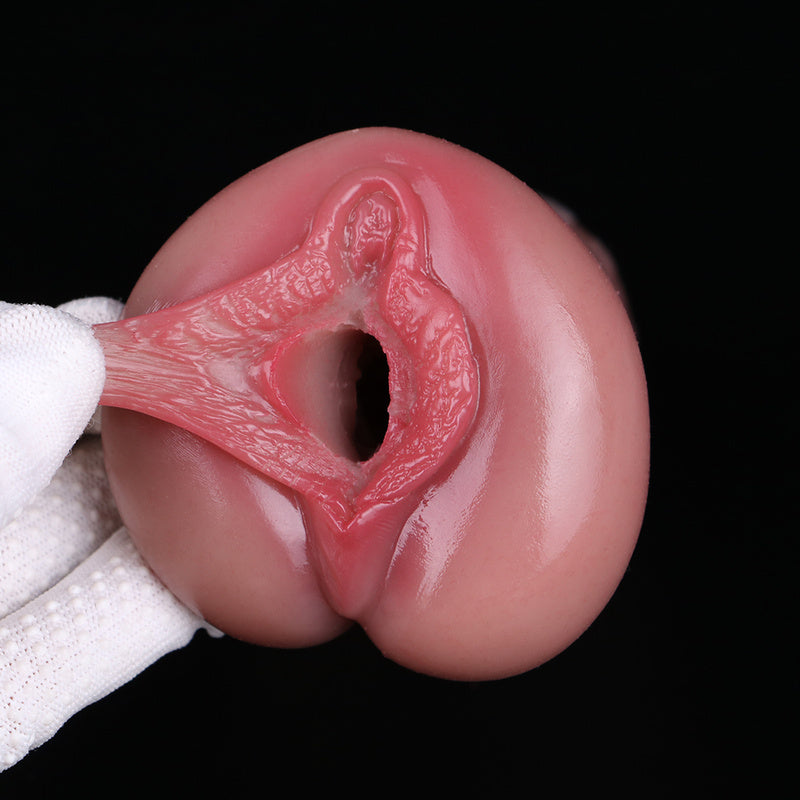 Flush-Toned Platinum Silicone Pocket Pussy – Hand-Airbrushed Textured Male Stroker with Dual-Action Squirt Mechanism