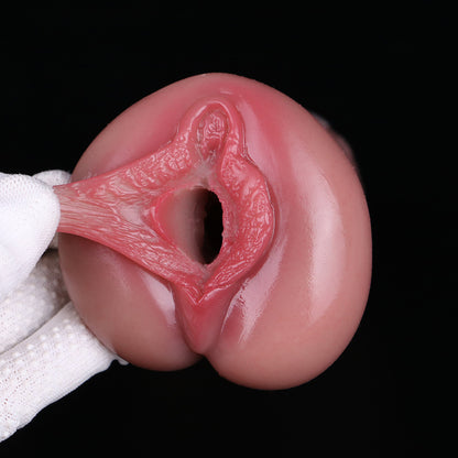 Flush-Toned Platinum Silicone Pocket Pussy – Hand-Airbrushed Textured Male Stroker with Dual-Action Squirt Mechanism