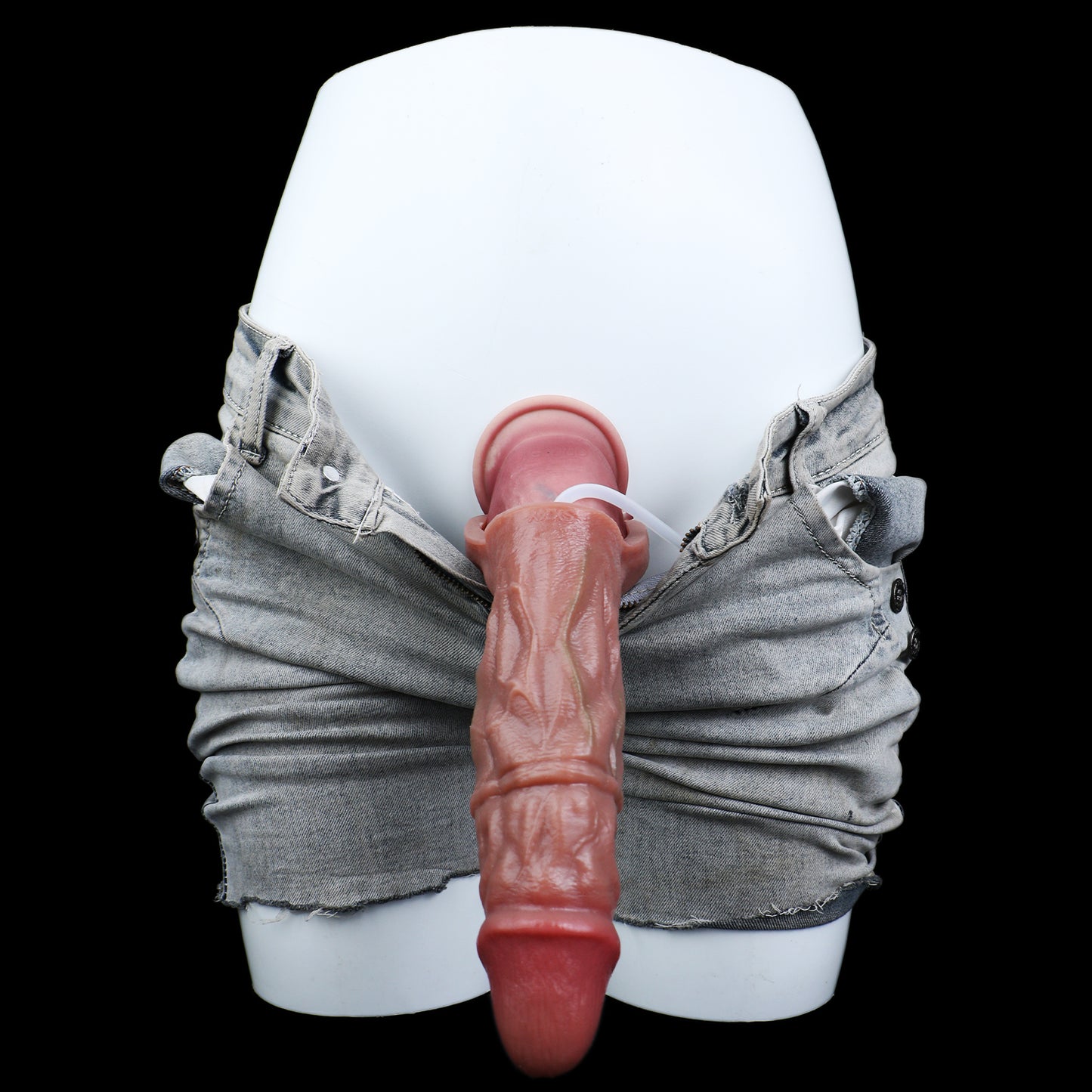 Lifelike Squirting Penis Sleeve — Platinum Silicone Cock Extender with Foreskin Detail, Vein Texture & Ejaculation Tube