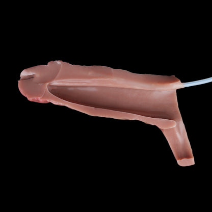 Realistic Squirting Penis Sleeve — Platinum Silicone Penile Extender with Vein Texture, Skin Folds & Ejaculation Function