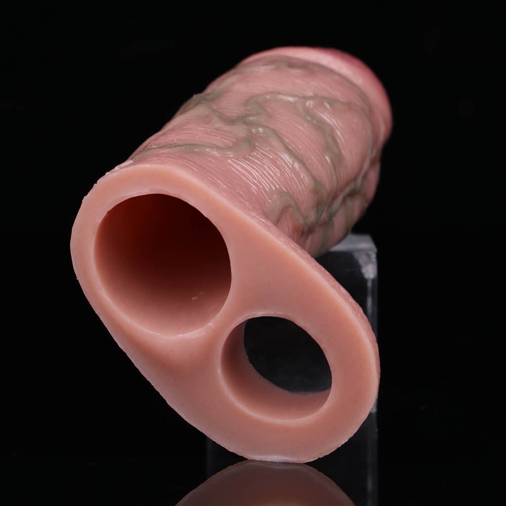 Realistic Cock Sleeve Cockring Enlarger Sex Toys for Men - Life Size Penis Hollow Sheath Extender