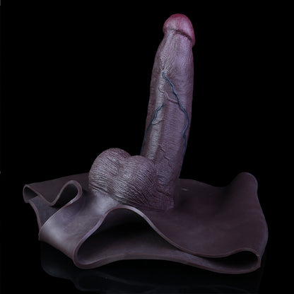Dark Skin Strap-On Dildo with Balls & Black Custom Briefs — Full-Anatomy Platinum Silicone Wearable Penis for ED & Size Enhancement