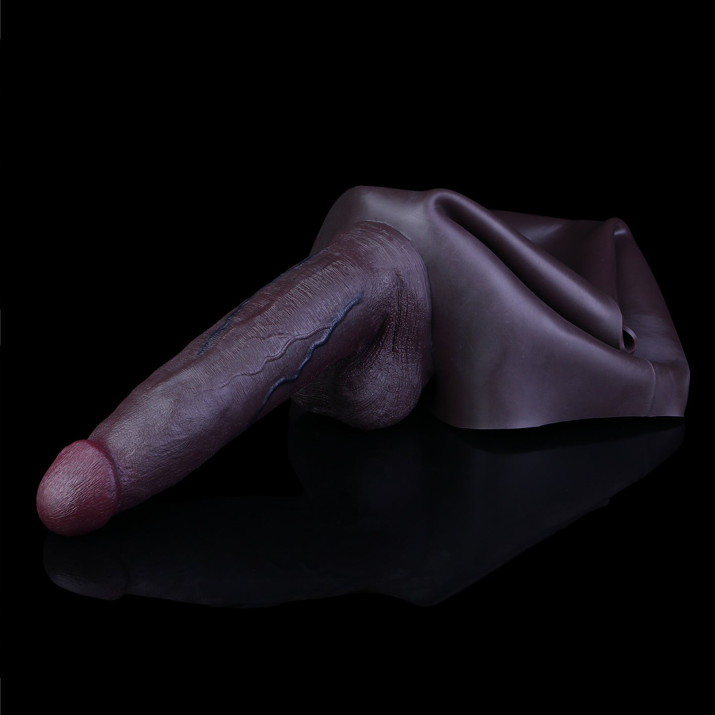 Dark Skin Strap-On Dildo with Balls & Black Custom Briefs — Full-Anatomy Platinum Silicone Wearable Penis for ED & Size Enhancement
