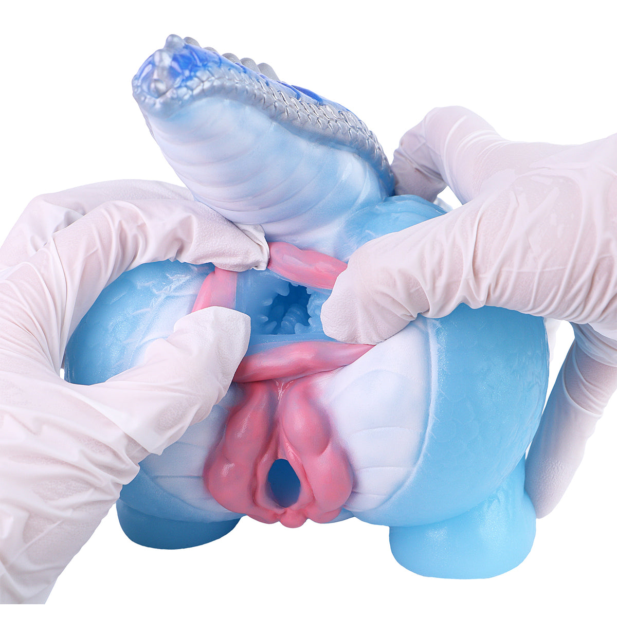 Frost Dragon Sex Doll Torso — Dual-Channel Fantasy Companion in Ice Blue Layered Scale Platinum Silicone