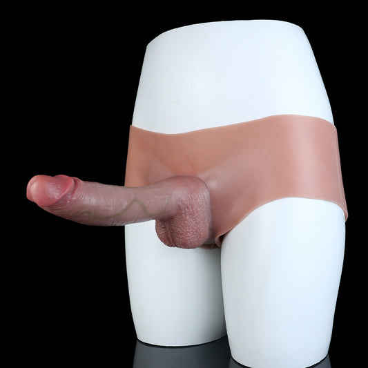 Extra Girth Strap-On Dildo with Skin-Tone Silicone Briefs — Thick Realistic Platinum Silicone Wearable Penis for ED & Size Enhancement
