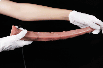 See Inside Long Dildo | Endoscope Camera Realistic Shaft — 3MP HD Lens, 8-LED Ring Light, App-Connected, IP68 Waterproof & Suction Cup Base in Platinum Silicone