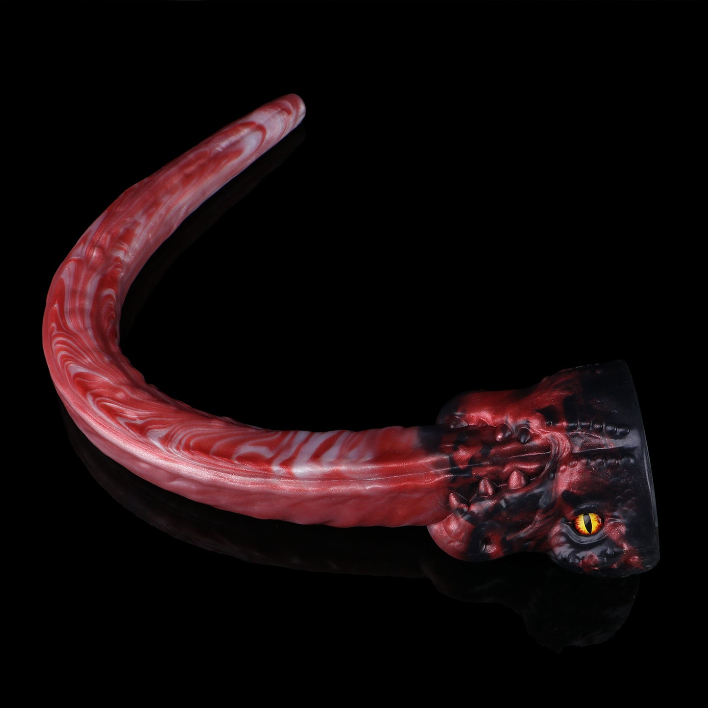 Crimson Flame Dragon Long Dildo — Platinum Silicone Dragon Tongue Shaft with HD Endoscopic Camera, Dragon Head Base & App-Connected Live View