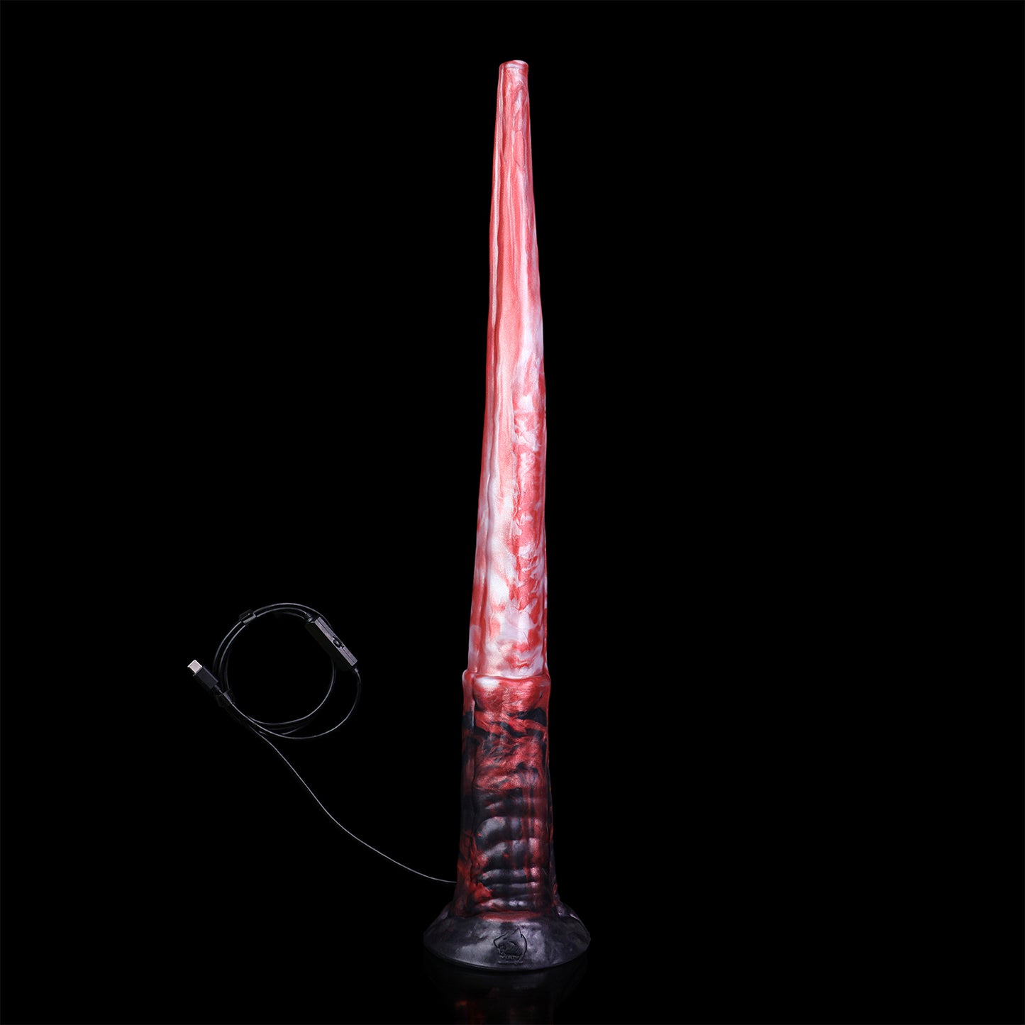 Deep Red Endoscopic Long Dildo — Platinum Silicone with Built-In HD Camera, 8-LED Ring, Suction Base & Tapered Depth Design
