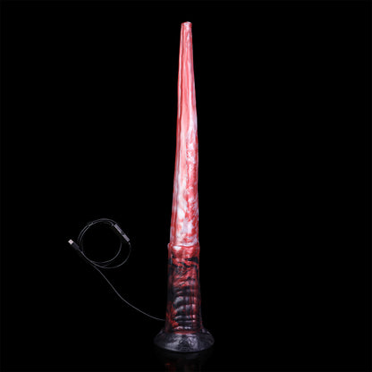 Deep Red Endoscopic Long Dildo — Platinum Silicone with Built-In HD Camera, 8-LED Ring, Suction Base & Tapered Depth Design