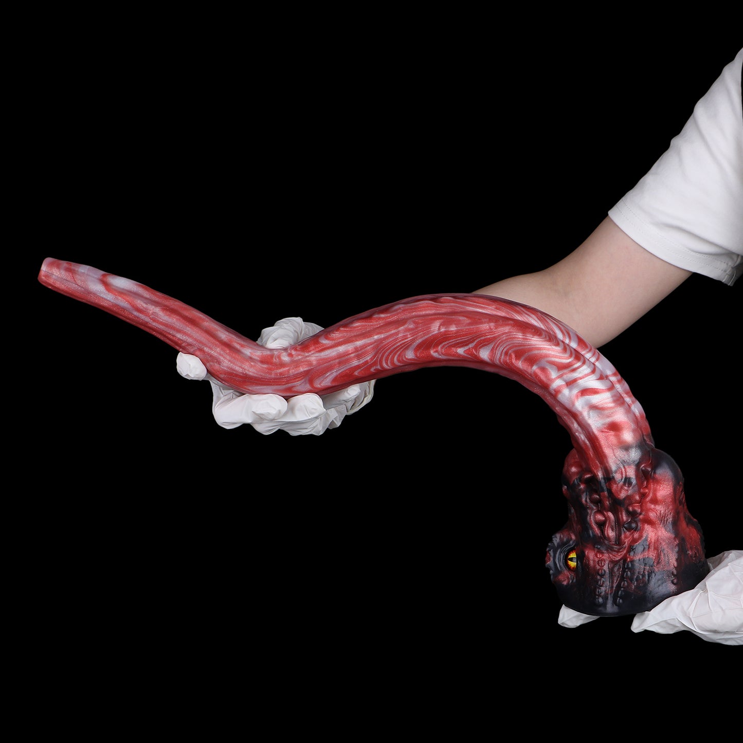 Crimson Flame Dragon Long Dildo — Platinum Silicone Dragon Tongue Shaft with HD Endoscopic Camera, Dragon Head Base & App-Connected Live View
