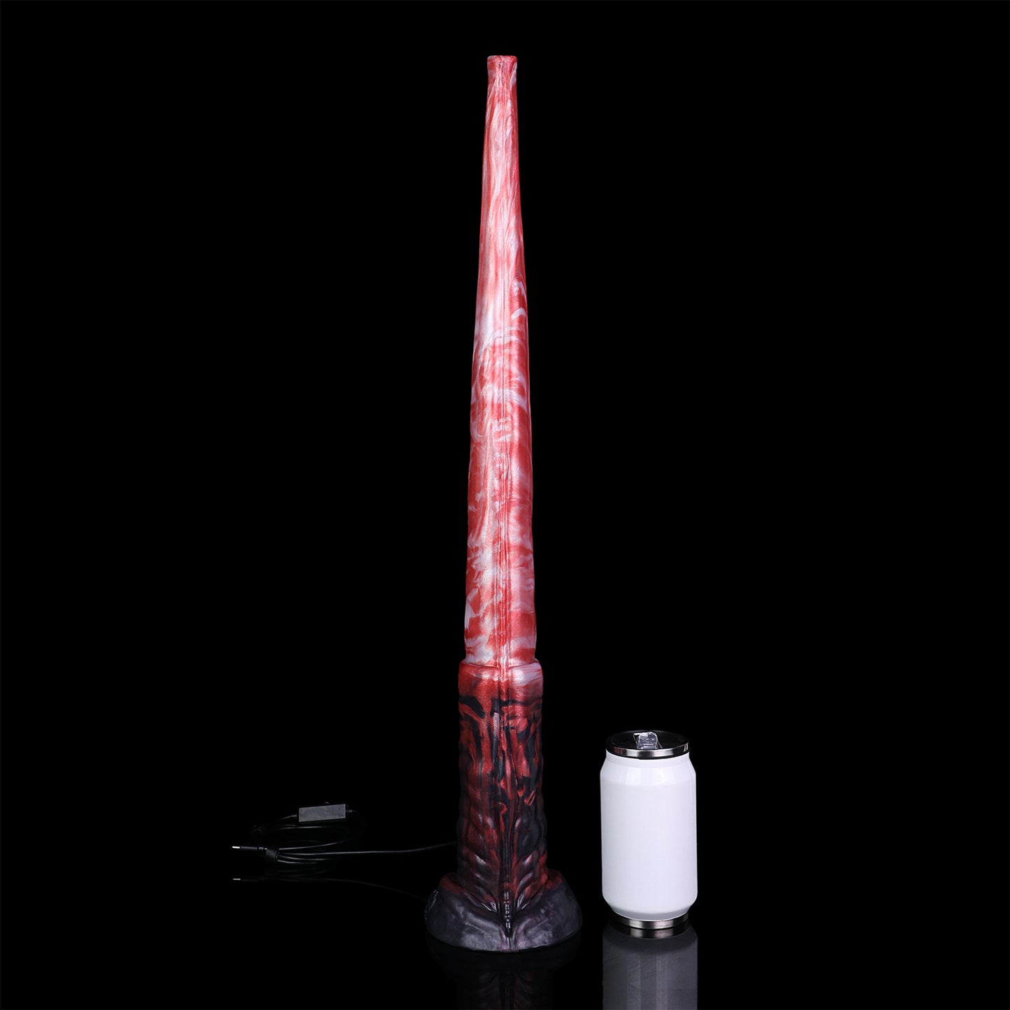 Deep Red Endoscopic Long Dildo — Platinum Silicone with Built-In HD Camera, 8-LED Ring, Suction Base & Tapered Depth Design