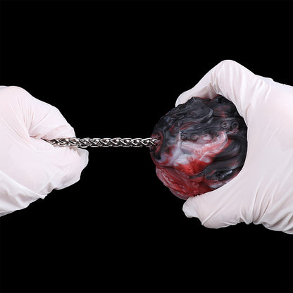 Tentacle Silicone Oviposition Egg Gag & Plug with Steel Chain & Leather Strap