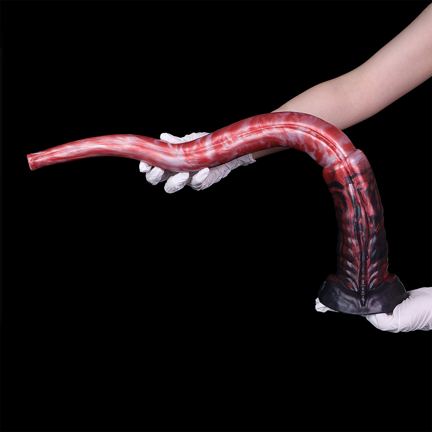 Deep Red Endoscopic Long Dildo — Platinum Silicone with Built-In HD Camera, 8-LED Ring, Suction Base & Tapered Depth Design