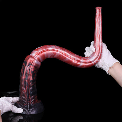 Deep Red Endoscopic Long Dildo — Platinum Silicone with Built-In HD Camera, 8-LED Ring, Suction Base & Tapered Depth Design